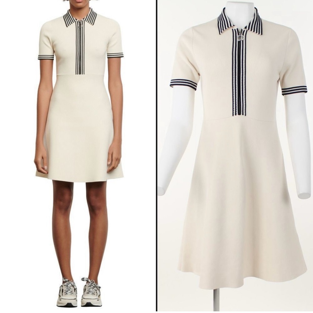 Sandro Paulzy Stripe Trim Knit a-Line Dress